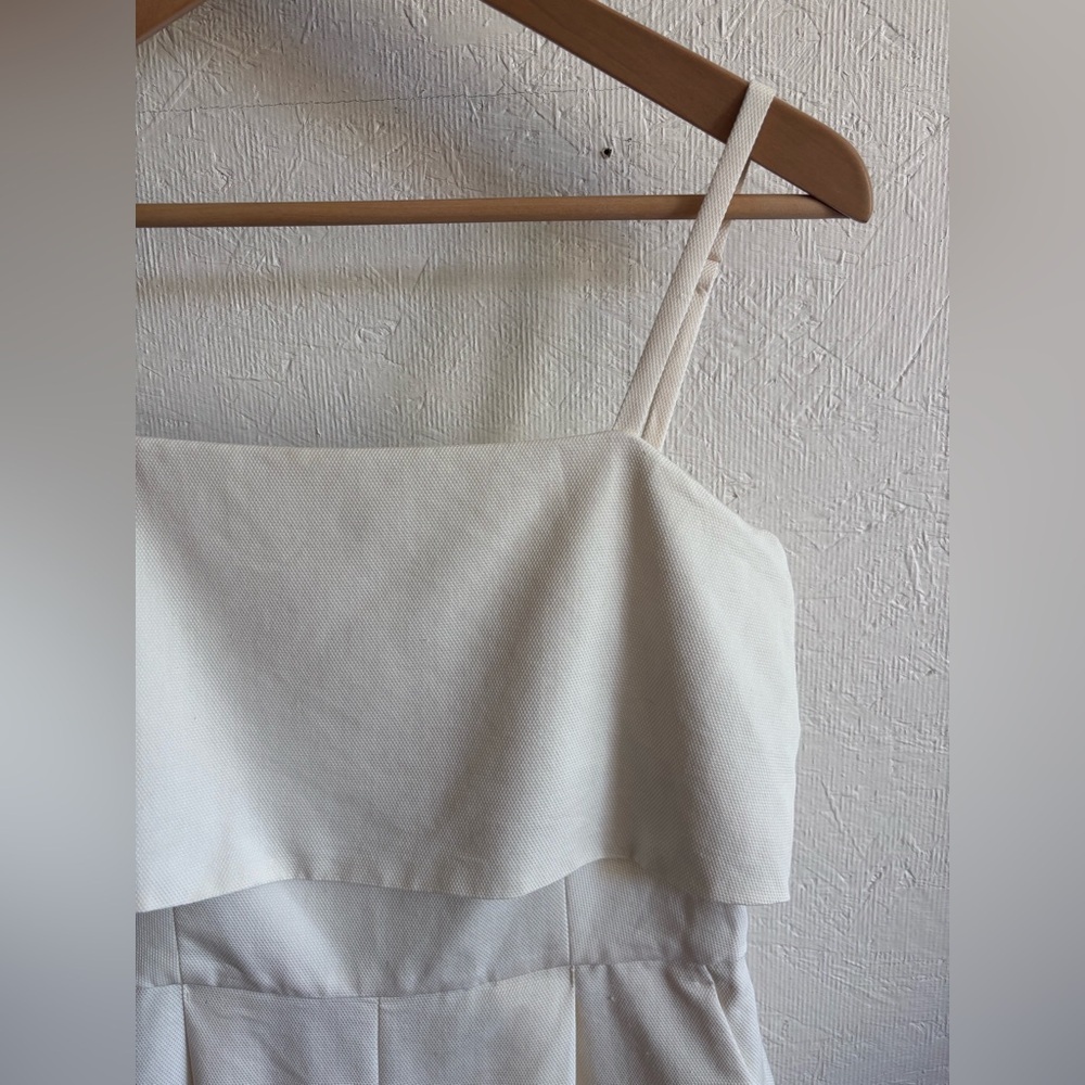 Club Monaco Crepe Textured Cream Spaghetti Strap Romper Playsuit with Pockets - Picture 7 of 17